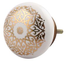 Golden Floral Pattern Flat Ceramic Cabinet Knob